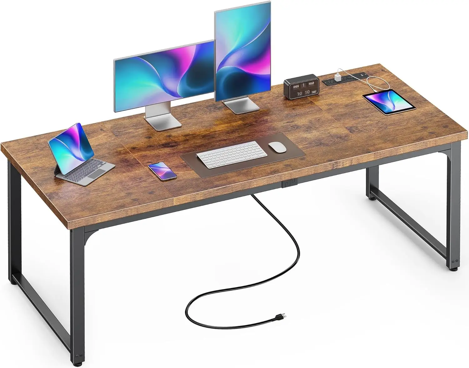 

63 x 24 inch Desk with Power Outlets & USB-C, Deeper & Thicker Desktop, Robust Metal Tubes, Computer Desk,Heavy Duty Office Desk