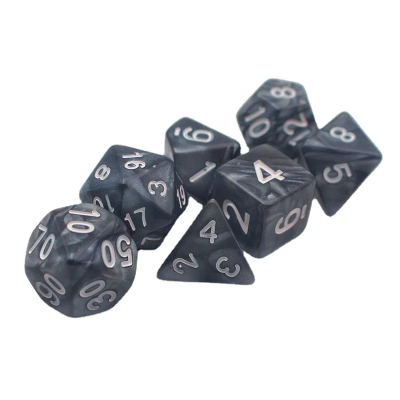 7Pcs/set Foreign Trade New Product Multi-sided Game Dice Acrylic Multi-sided Fun Dice Set Stone Imitation Black