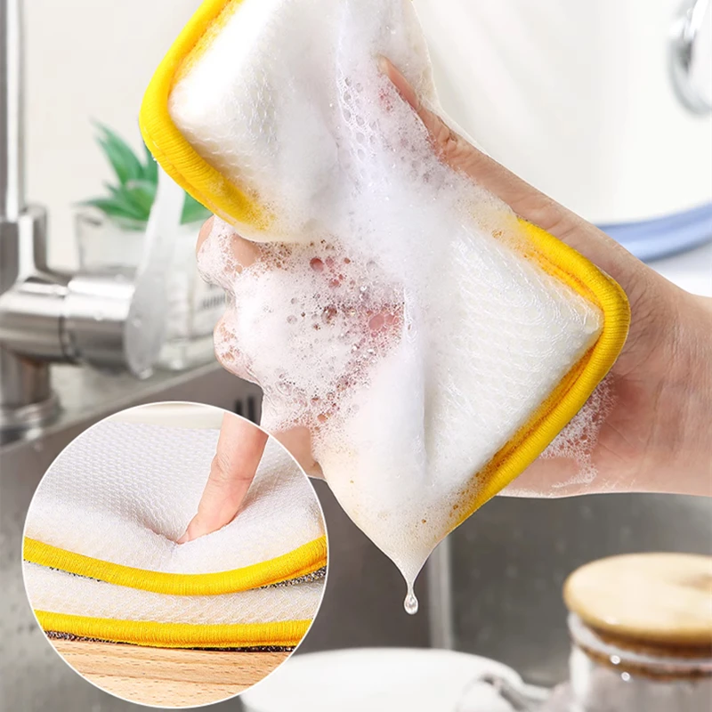 Newest Dishwashing Sponge Reusable Washable Sponges Double Side Magic Sponge Wash Dishes Useful Things for Kitchen Clean Tools