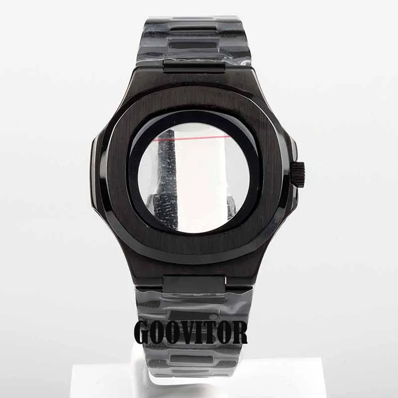 Schwarz pvd 40mm Uhrengehäuse Armband Teile Saphirglas für modifizierte Nautilus nh35 nh36 nh38 Uhrwerk Zifferblatt wasserdicht