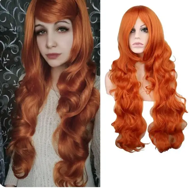 Długie faliste Cosplay Czarny Fioletowy Biały Czerwony Różowy Niebieski Blond Pomarańczowy Srebrnoszary 80Cm Syntetyczne peruki do włosów