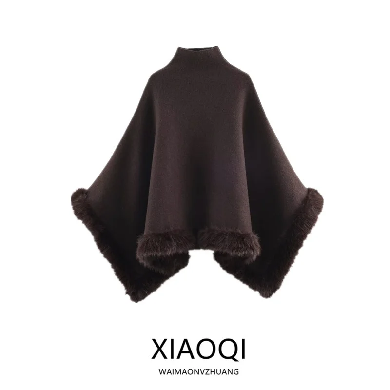 

Женская вязаная накидка из искусственного меха с эффектом перекрытия, многослойная декоративная накидка, зима 202, Новое поступление, верхняя одежда обычной длины для поездок на работу