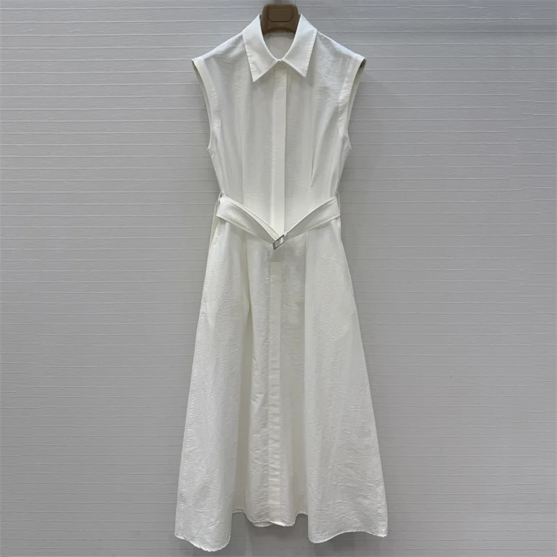 Women's dress New summer 2026 single breasted lapel sleeveless dress Belt slim fit cotton women's casual dresses party dresses