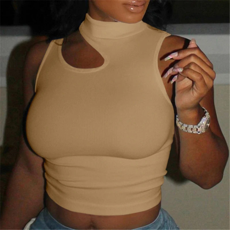 European and American New Off Shoulder High Elastic Tank Top Fitness Bottom Round Neck Shirt Slim Fit Solid Color Sleeveless Top