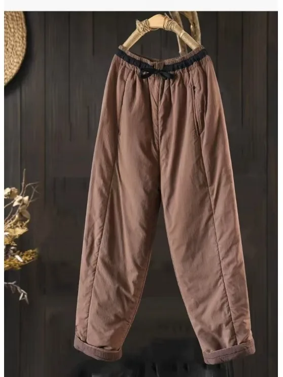 Pantalon d'hiver en coton pour femme, Harlan Sle, ample, Long, avec ceinture, couleur Pure artistique, Bootcut