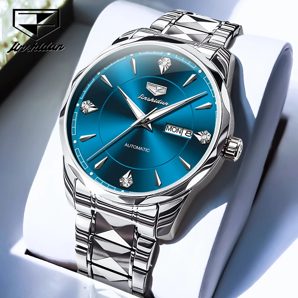 

JSDUN New Luxury Men's Watch Tungsten Steel Strap Automatic Mechanical Watch Waterproo Weekly Calendar Luminous Brand Wristwatch