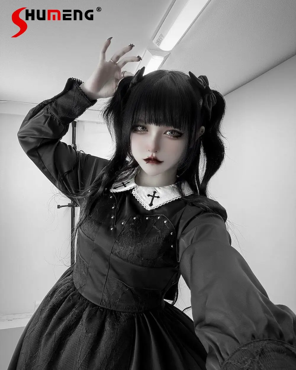 

Japanese Harajuku Dark Gothic Long-sleeved Dress Spring Woman's High Waist Slim Sweet Cool Short Dress Y2k Aesthetic Dresses