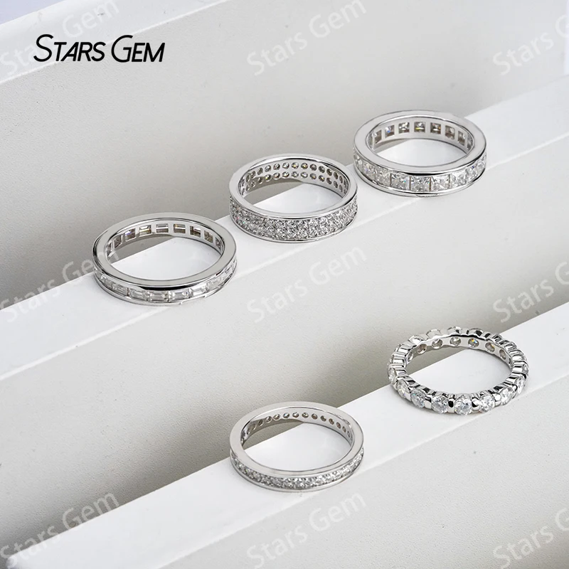 Starsgem S925 Sterling Silver Round Brilliant Cut Moissanite Ring Wedding Ring Eternity Ring