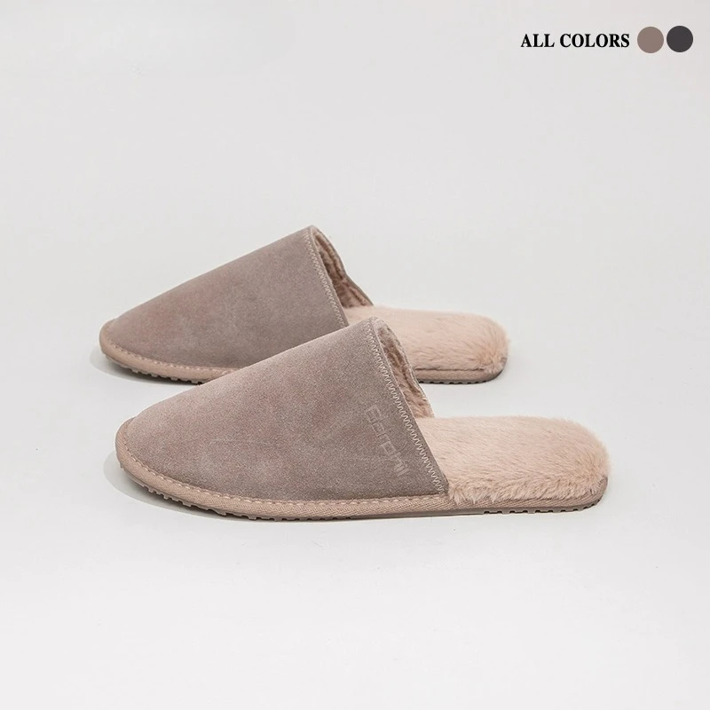 

Мужские тапочки из воловьей кожи, 2021, нескользящие теплые меховые и меховые интегрированные повседневные хлопковые тапочки, домашняя домашняя обувь