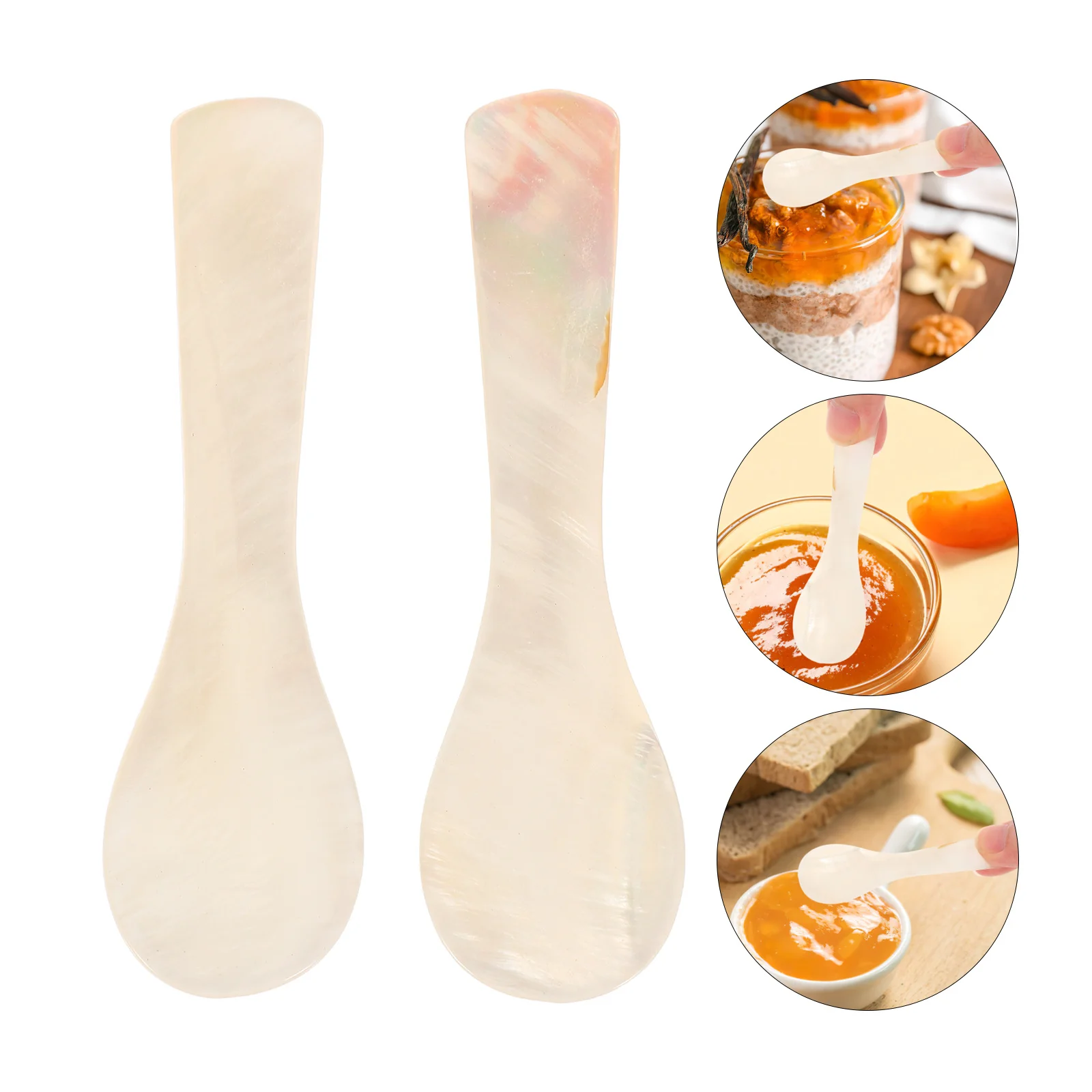

2Pcs Spoon Natural Shell Caviar Eggs Dessert Serving Elegant Dining Tableware Petal Shaped Stirring Spoons