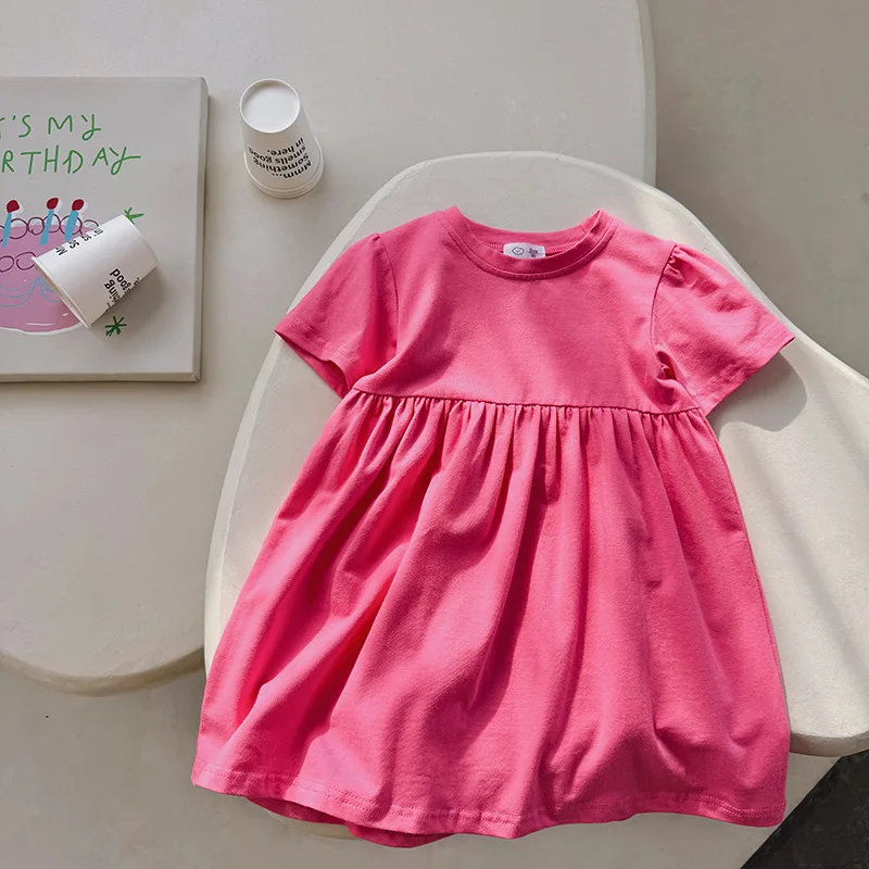 

Girls Korean Dress 2025 New Cute Printed Children's Skirts Short-Sleeved Dress Yankee Princess Dress Summer Children's Clothing