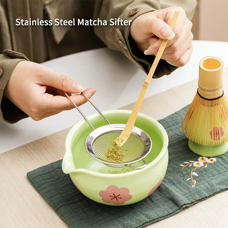 4/5/7/10 Uds Matcha Teaset caja de regalo flores tazón de cerámica Matcha batidor cuchara cepillo de bambú Kit exquisito para amantes del té