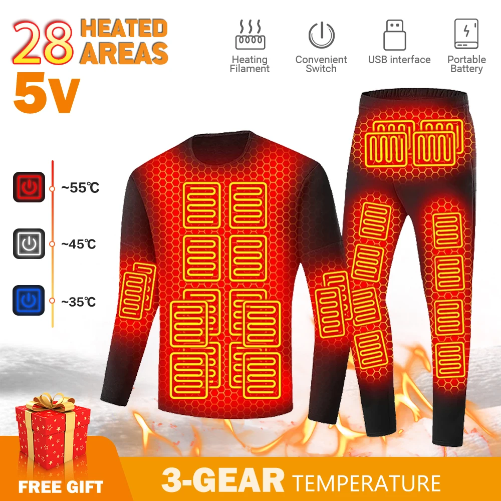 Self-heating Underwear Men's Heated Underwear Warm Women's USB Heated Vest Warm Clothing Camping Washable Winter Skiing