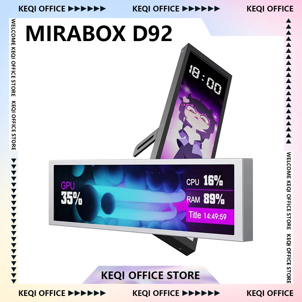 Mirabox D92 Chassis Secondary Screen Cpu Temperature Display 9.2-Inch Long Screen Computer Performance Monitoring PC Accessories