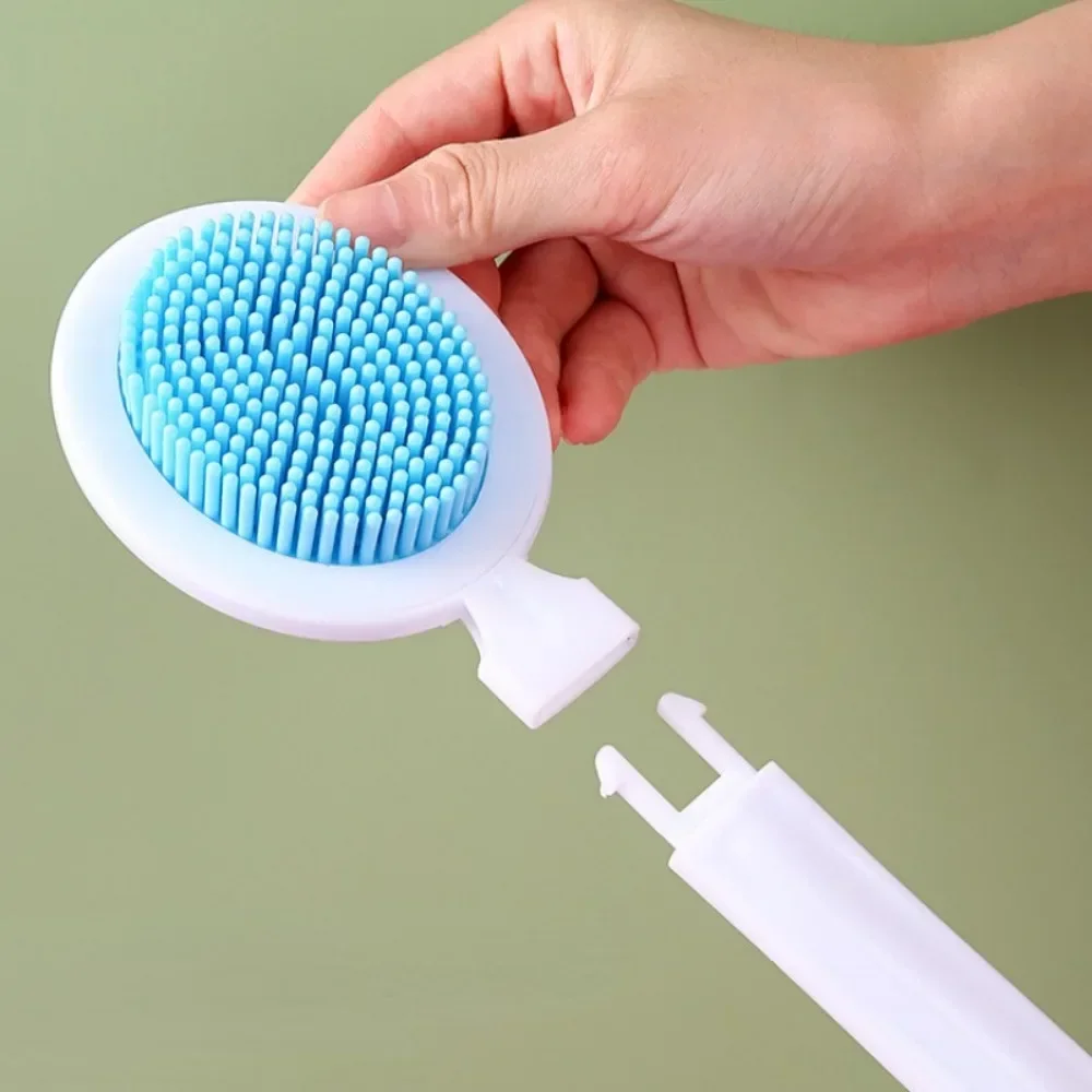 1Pc Silicone Double-sided Long Handle Scrub Brush for Bath with Detachable Shower Brush Exfoliating Sponge Brush Bath Supplies