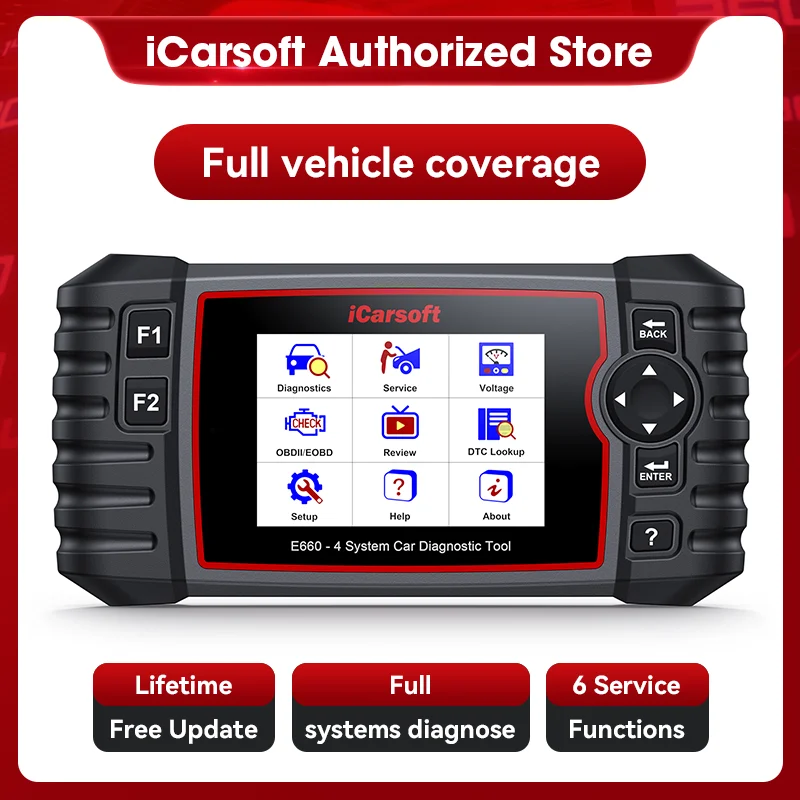 iCarsoft E660 2025 Version 4 Systems OBD2 Scanner, ABS SRS Engine Transmission Car Code Reader with 6 Reset Service