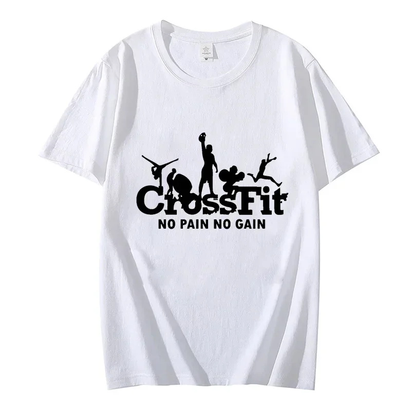 Crossfit T Shirt for Men No Pain No Gain Funny Design Black Tshirt Workout Inspirational Men\'s T-shirts Short Sleeve Summer Tees