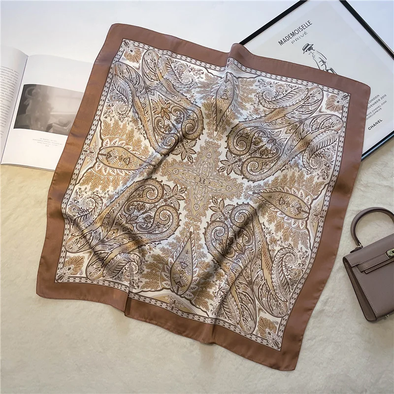 بوهيميا نمط 70 سنتيمتر ساحة بيزلي مطبوعة المرأة وشاح الحرير والأوشحة الساتان شال مصمم عقال الحجاب باندانا التفاف Bufanda #4