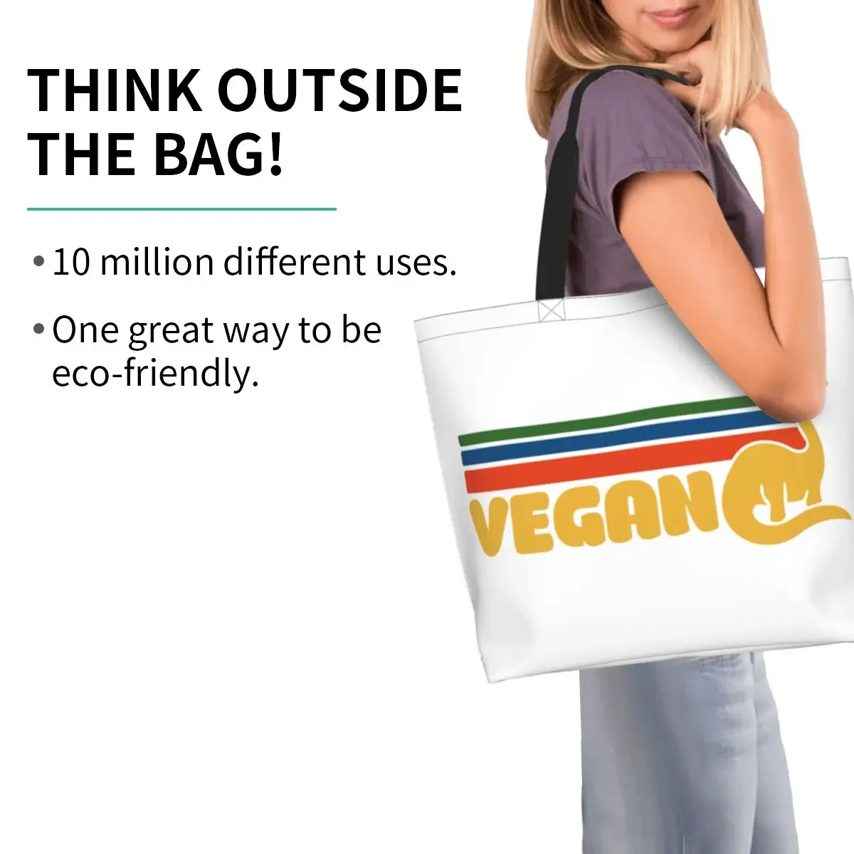 Cute Printing Retro Vegan Dino Shopping Tote Bags Recycling Canvas Shoulder Shopper Veganism Animal Rights Handbag