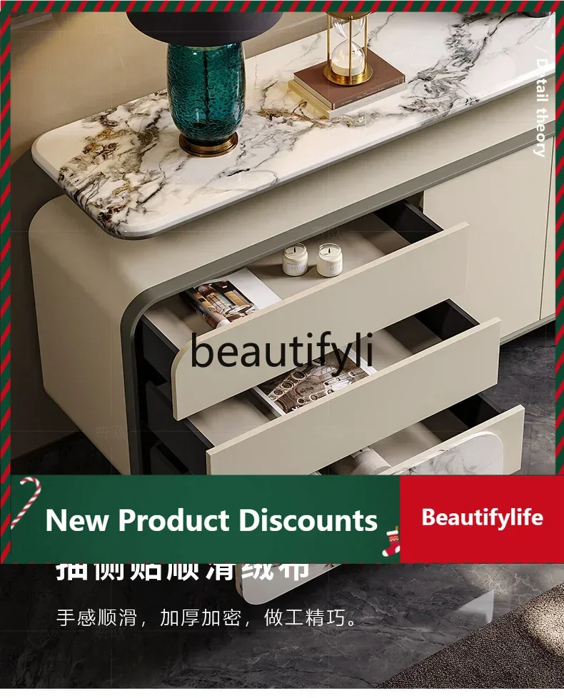 

Light luxury dining side storage cabinet Modern simple marble high-end entrance cabinet D80