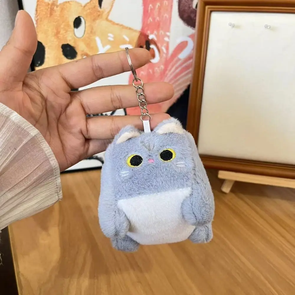 Delicate Block Cat Square Cat Keychain Soft Stuffed Animal Calico Cat Fluffy Blue Cat Kitten Keyring Girl