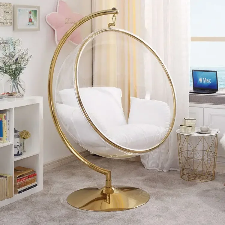 Milk Tea Shop Cafe Gold Chair Transparent Acrylic Swing Space Bubble Chair Hemisphere Cradle Chair Hanging Basket Chaise Lounge