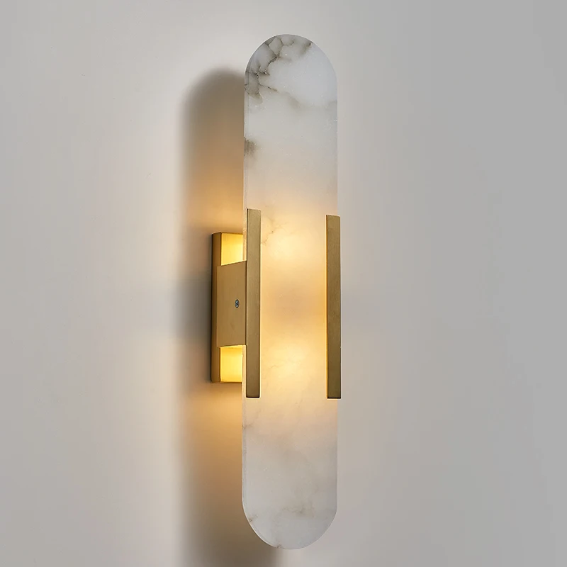 

Marble All Copper Wall Lamp Modern Light Luxury Long Bedroom Bedside Lamp Creative Living Room Corridor Wall Light LED Lighting