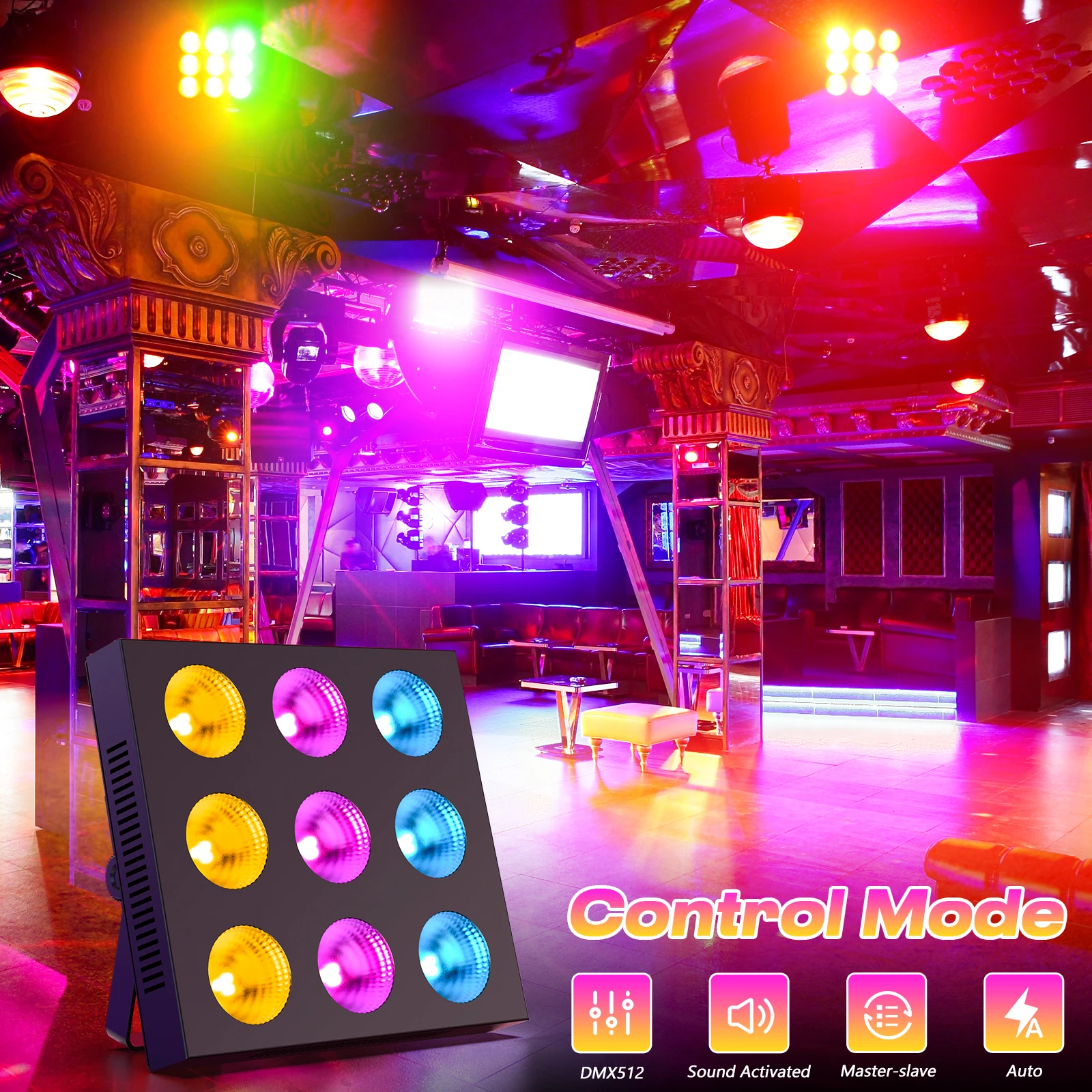 Imagem -03 - Cob Matrix Light Led Rgbw Flat Par Light Dmx Stage Effect Projetor para dj Concert Party Casamento Dance Hall Somspot-9-eye