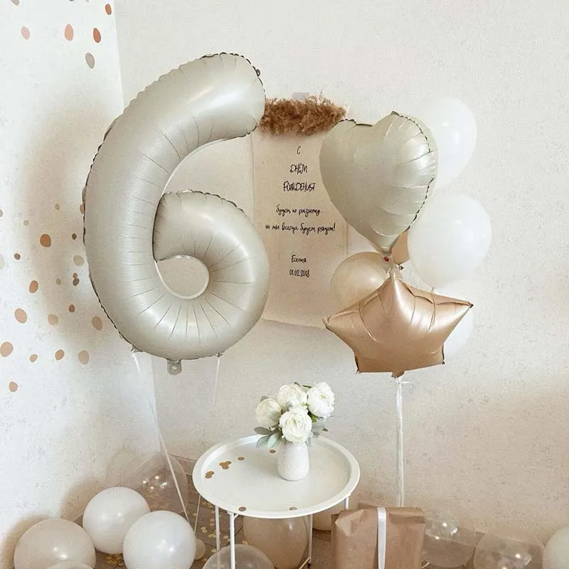 32 Zoll cremefarbene Karamell-Olivgrüne olivgrüne Folienballons 0 1 2 3 4 5 6 7 8 9 Kugeln Hochzeit Geburtstag Party Dekor Babyparty – Detail 5