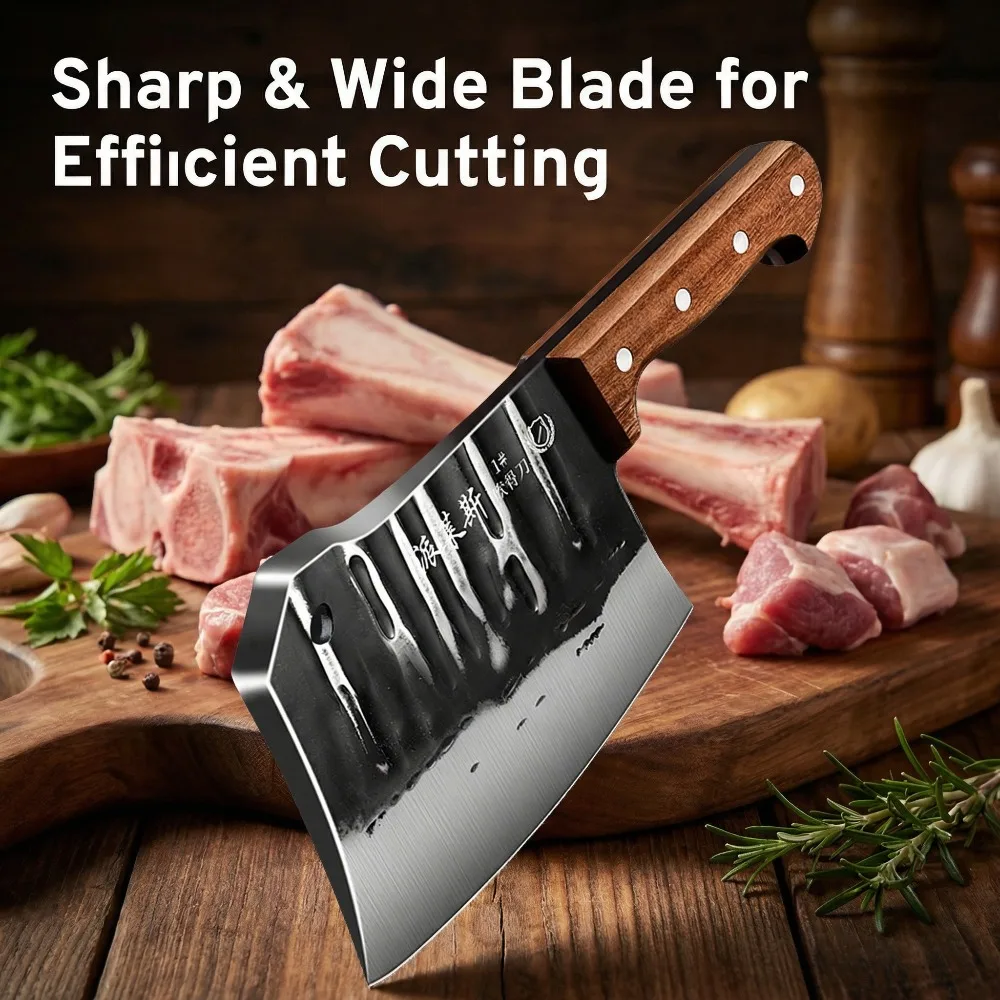 

Толстый кованый тесак для костей – кухонный тесак для костей, сверхмощный мясницкий нож с ручкой из грушевого дерева для измельчения костей свинины, говядины и баранины.