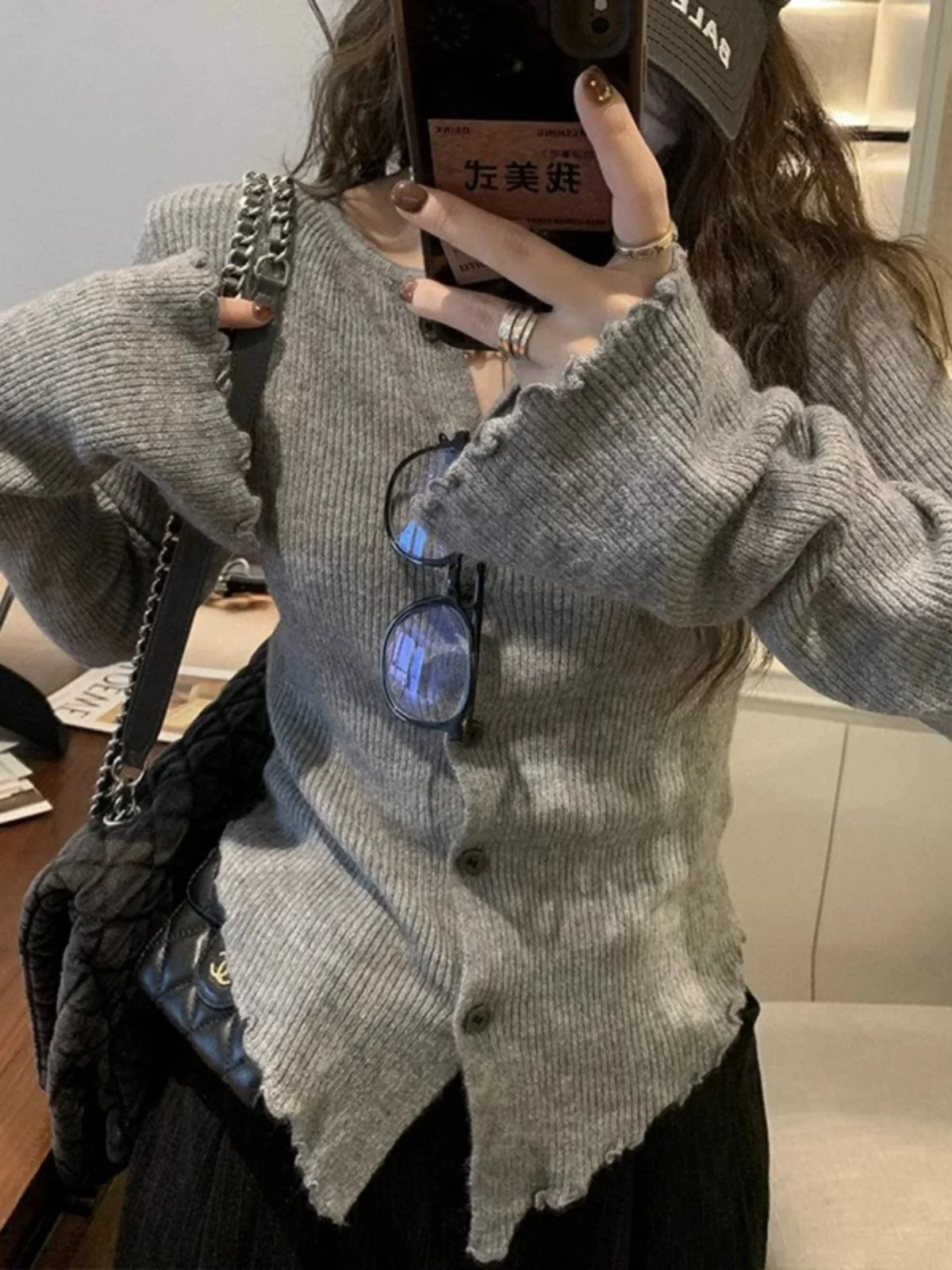 Women\'s Grey Sweater Loose Casual  Single Breasted Knitted Pullovers Female Elegant Soft Sweet Retro Jumper