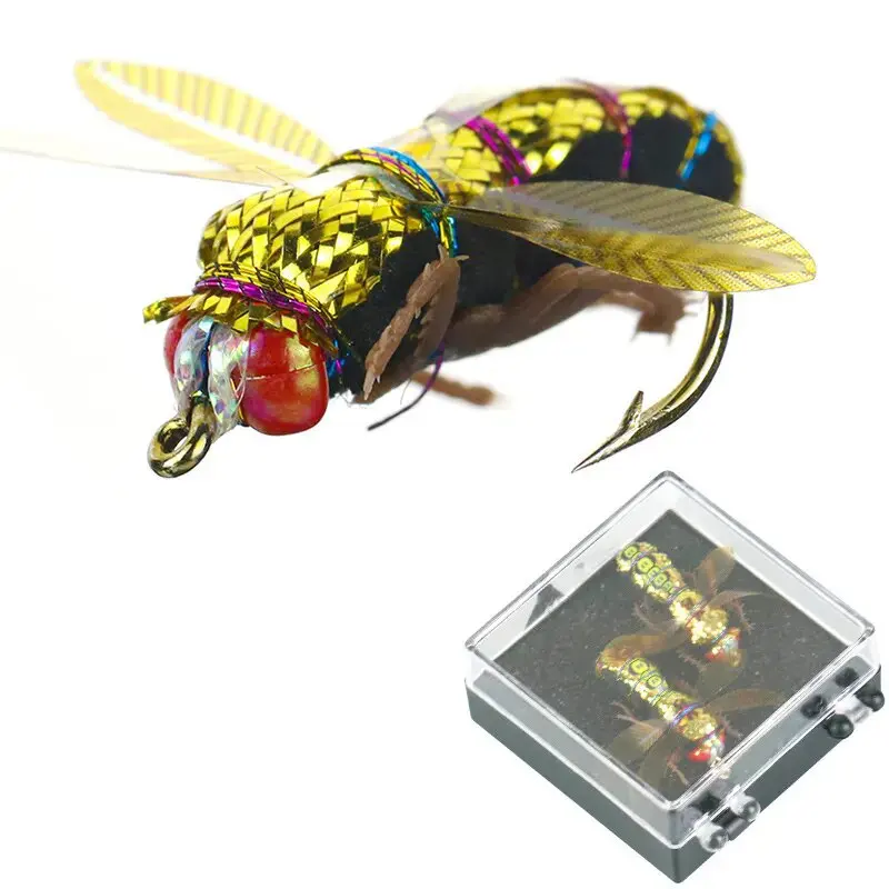 WEIHE 2pcs/box Artificial Bionic Fly Fishing Lure Lifelike Flies Bees Insects Hook Floating Action Attractive Bait