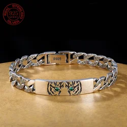 Domineering Simplicity Charm Tiger Totem 925 Sterling Silver Oryginalna certyfikowana bransoletka Luksusowy prezent Mężczyźni i kobiety Punk Bangle