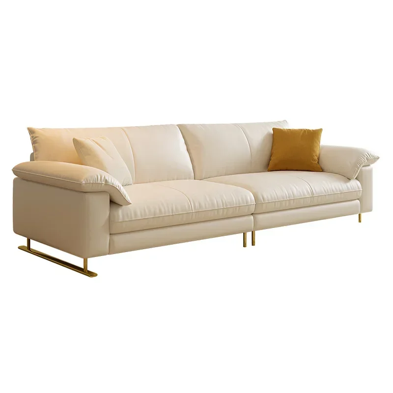 French new sofa cream white first layer cowhide living room small apartment modern simple leather sofa