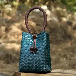 Bolsa de palha retrô feminina tailandesa bolsa de mão compras casual viagem praia bolsa rattan bolsa a6104