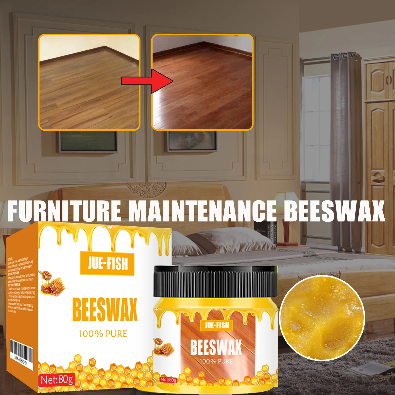 Beeswax Wood Furniture & Floor Polish - Brightening Wear-Resistant Cleaning Scratch Restoring Maintenance Care Wax