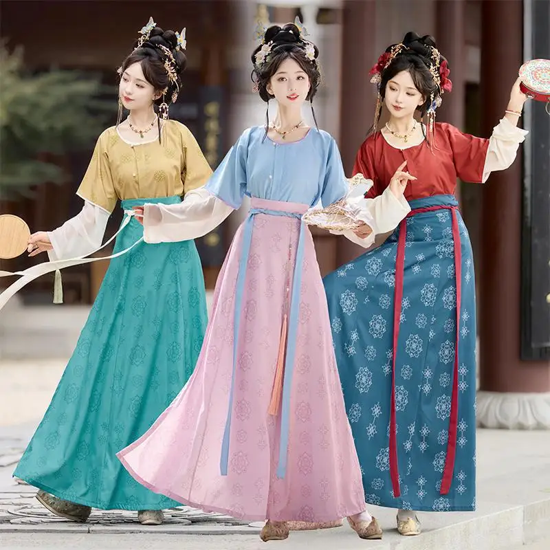 Chinese Dress Original Tang Dynasty Modern Hanfu Printed Spring Summer Round Neck Daily Traditional Women'S Cosplay Red Clothing view 2