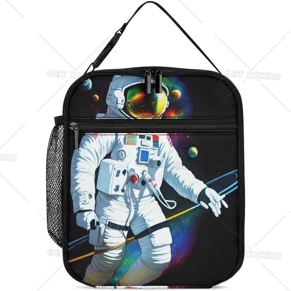 Trippy Space Chilling Astronaut Art Lunch Box for Women Men Kids Office Work, Moisture Resistant Lunch Bag Organizer Handbag