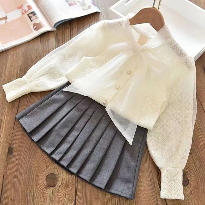 Teenage Girls Shirt New Korean Style Baby Girls Princess Blouses Lace Collar Tops Toddlers Kids Bow Princess Shirt