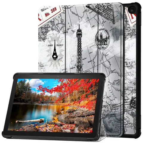 PU Leather Trifold Stand Cover Shockproof Folding Stand Folio Cover Hard Shell Stand Cover for All-New  Fire HD 10 Tablet
