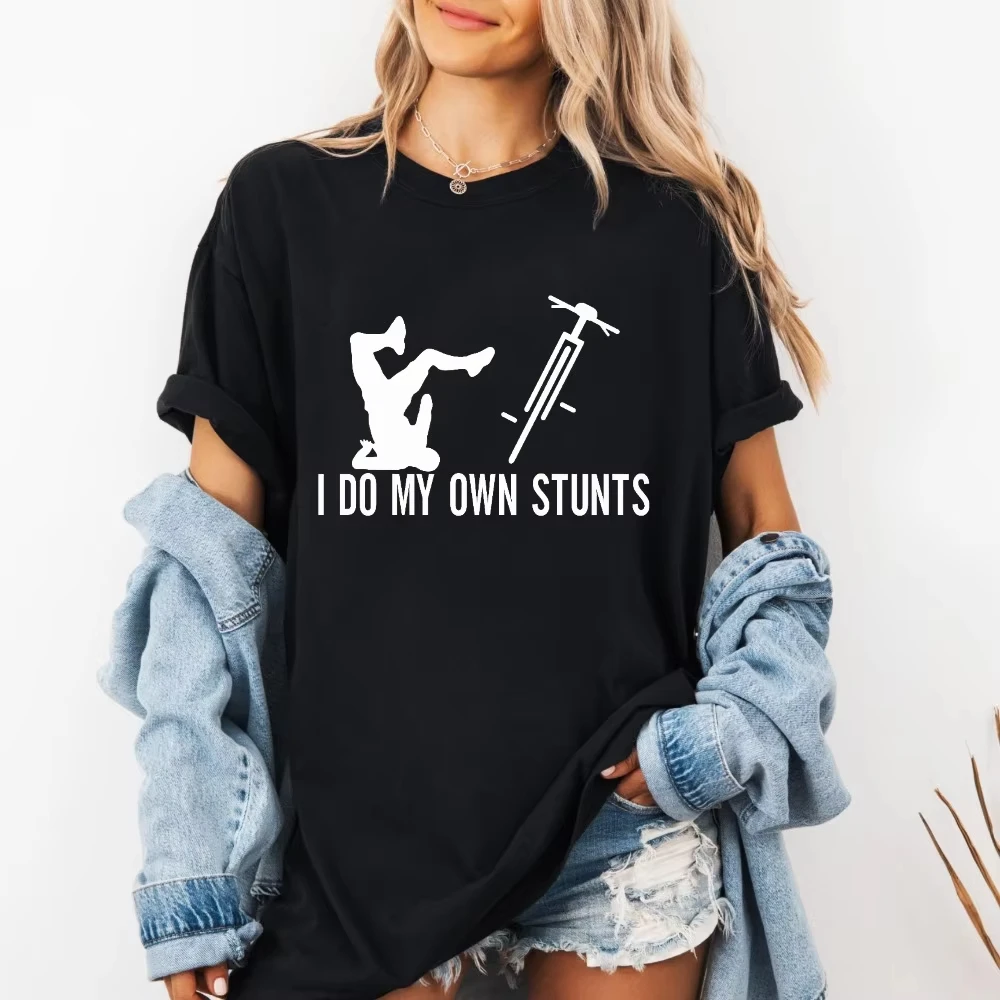 My Own Stunts Scooter Graphic Tee Funny Kickboard Crash Humor Women Casual Shirt Cycle Lover  Short-sleeve Tees