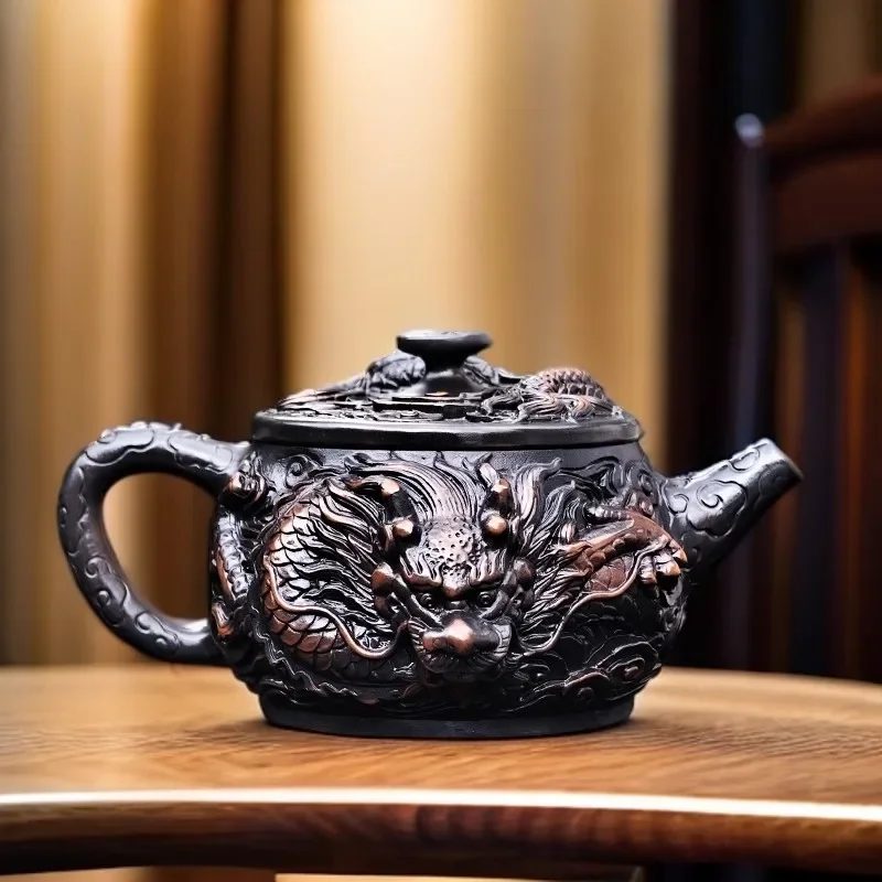 Divine Dragon Purple Pottery Vintage Teapot Carve Kung Fu Teapot Single Teapot Pu'er Tea Making Device Tea Sets Chinese Tea Pot