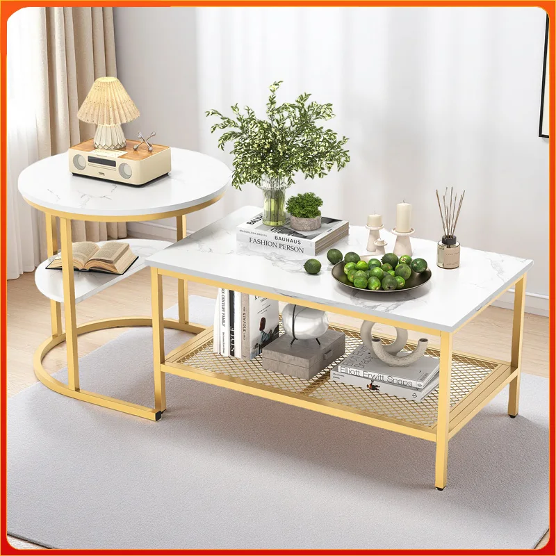 Anajqaqia 2 szt. minimalistycznych stolików kawowych, stolik kawowy do salonu z półką do przechowywania, czarno-złoty