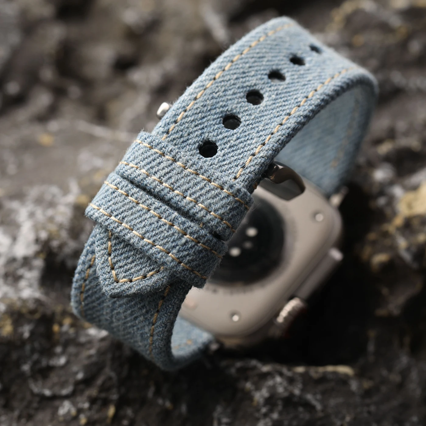 Handmade Japanese Gangshan denim strap, compatible with Apple Watch 49MM 46MM 45MM Ultra S12 double-layer denim bracelet, retro