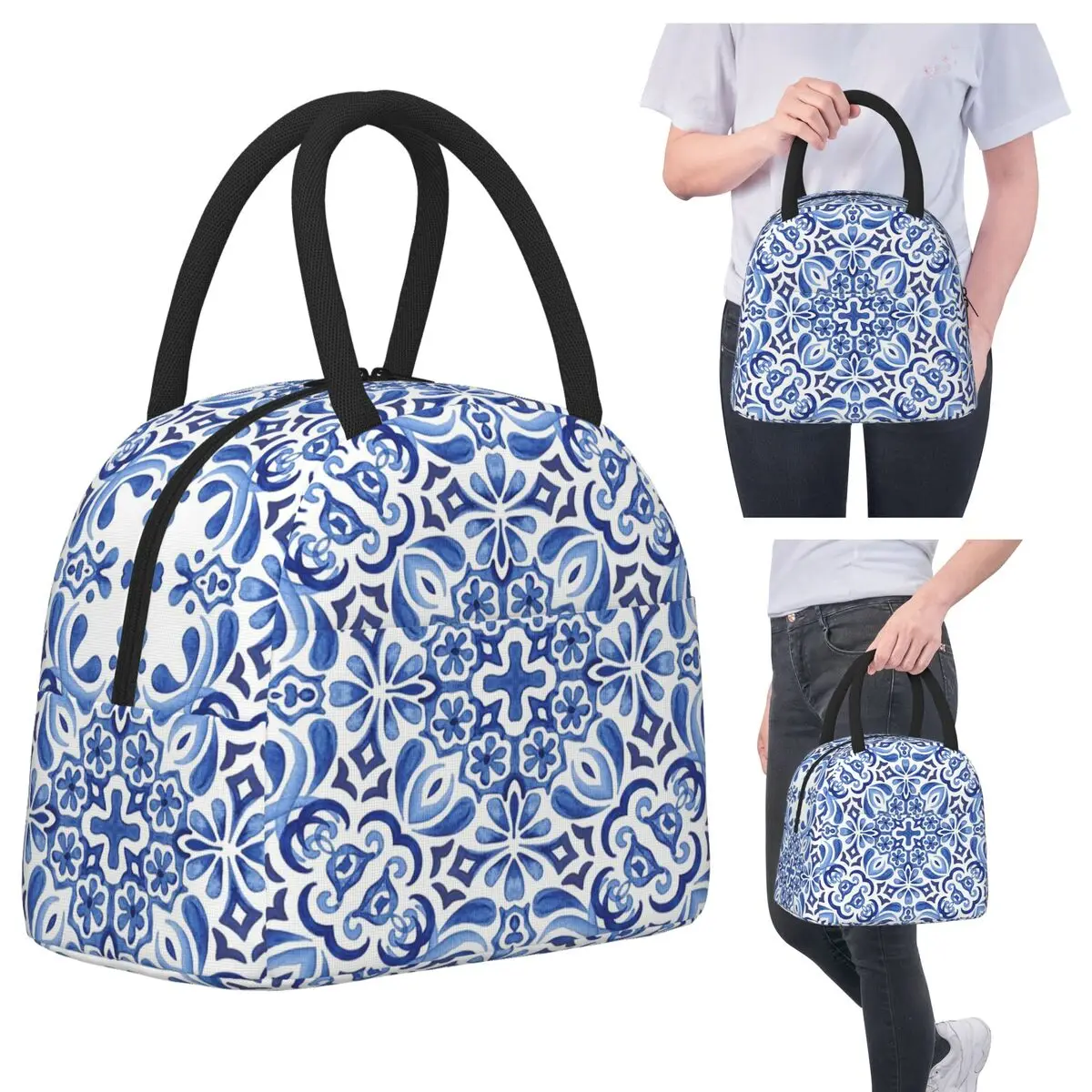 

Mediterranean Mosaic Tiles Azulejos Insulated Lunch Bag for Women Office Cooler Thermal Food Box Tote Leakproof Lunch Boxes
