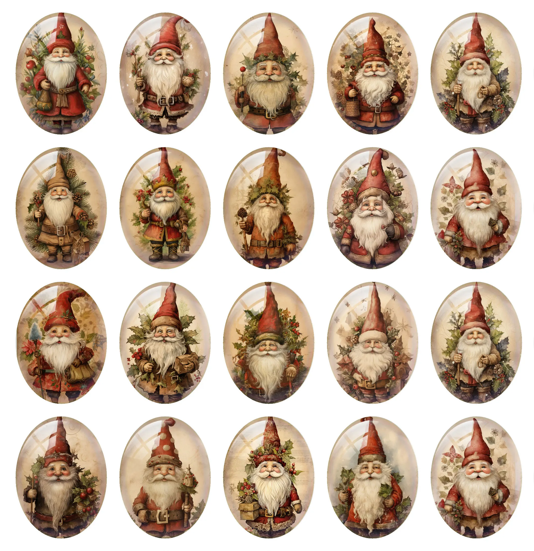 10pcs/lot Gnomies Christmas X-mas Winter Oval Photo Glass Cabochon Charms Flatback Demo Flat Back Cameo For Diy Jewelry Making