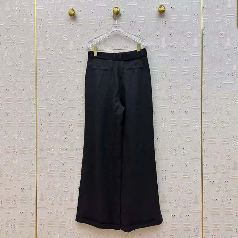 High-waisted, drawstring, loose-fit pants; high-quality straight-leg pants; 2026; new style; Y2K; women's linen wide-leg pants