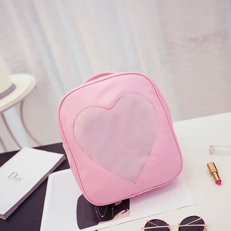 Cute Ita Bag Small Backpack Candy Color PU Transparent Love Heart Shape Backpacks Kawaii Harajuku Schoolbags for Teenage Girls