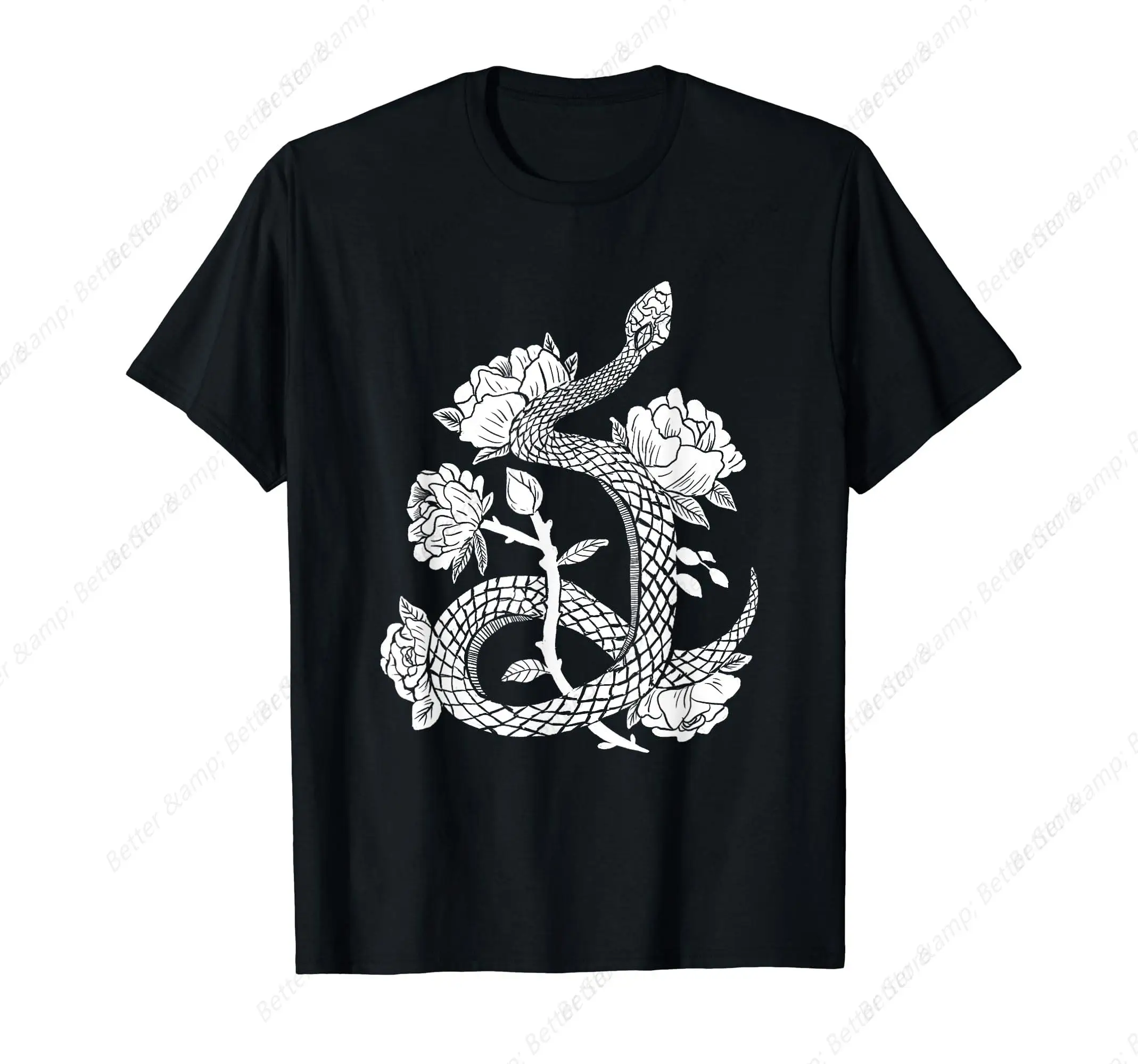 Snake & Flowers Gothic Witchy Punk T-Shirt Rock T Shirt Hip Hop Streetwear T Shirt Heavy Metal Fashion Casual Plus Size