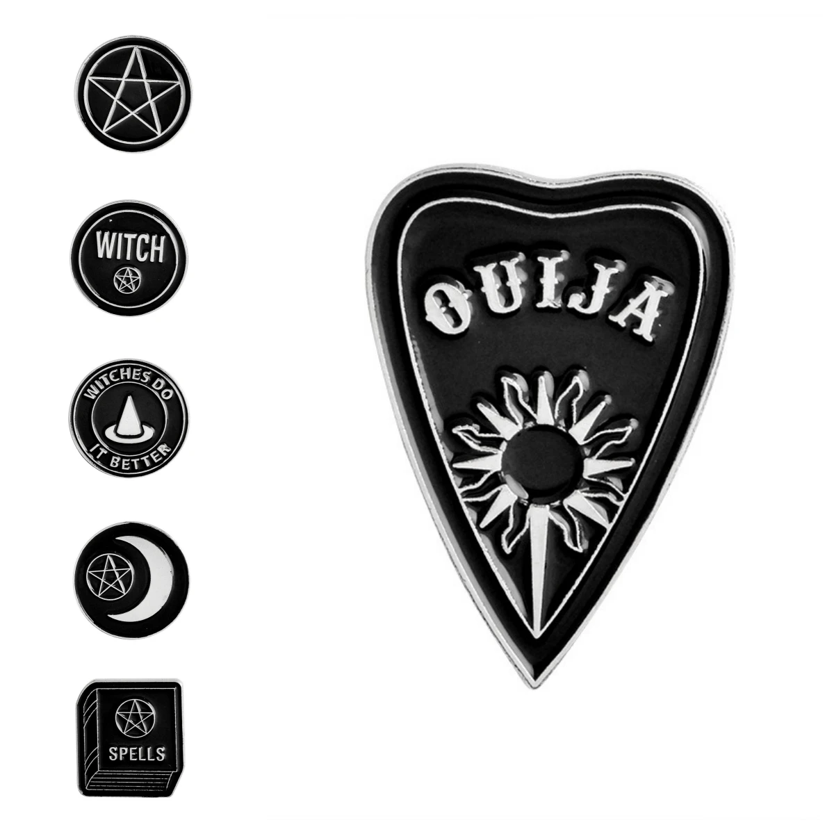

Punk Coffin Hat Black Series Brooch Enamel Dark Witch Book Badge Metal Retro Moon Backpack Clothing Lapel Pins Gift Souvenir